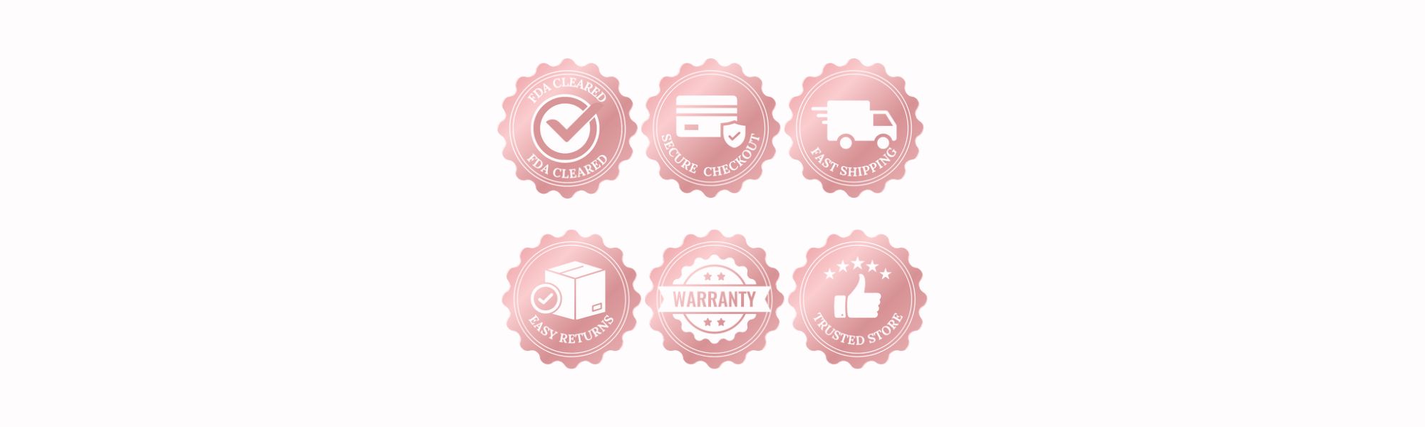 Pristine Mornings™ Trust Badges FDA Clearance and guaranteeing fast shipping, easy returns and secure checkout